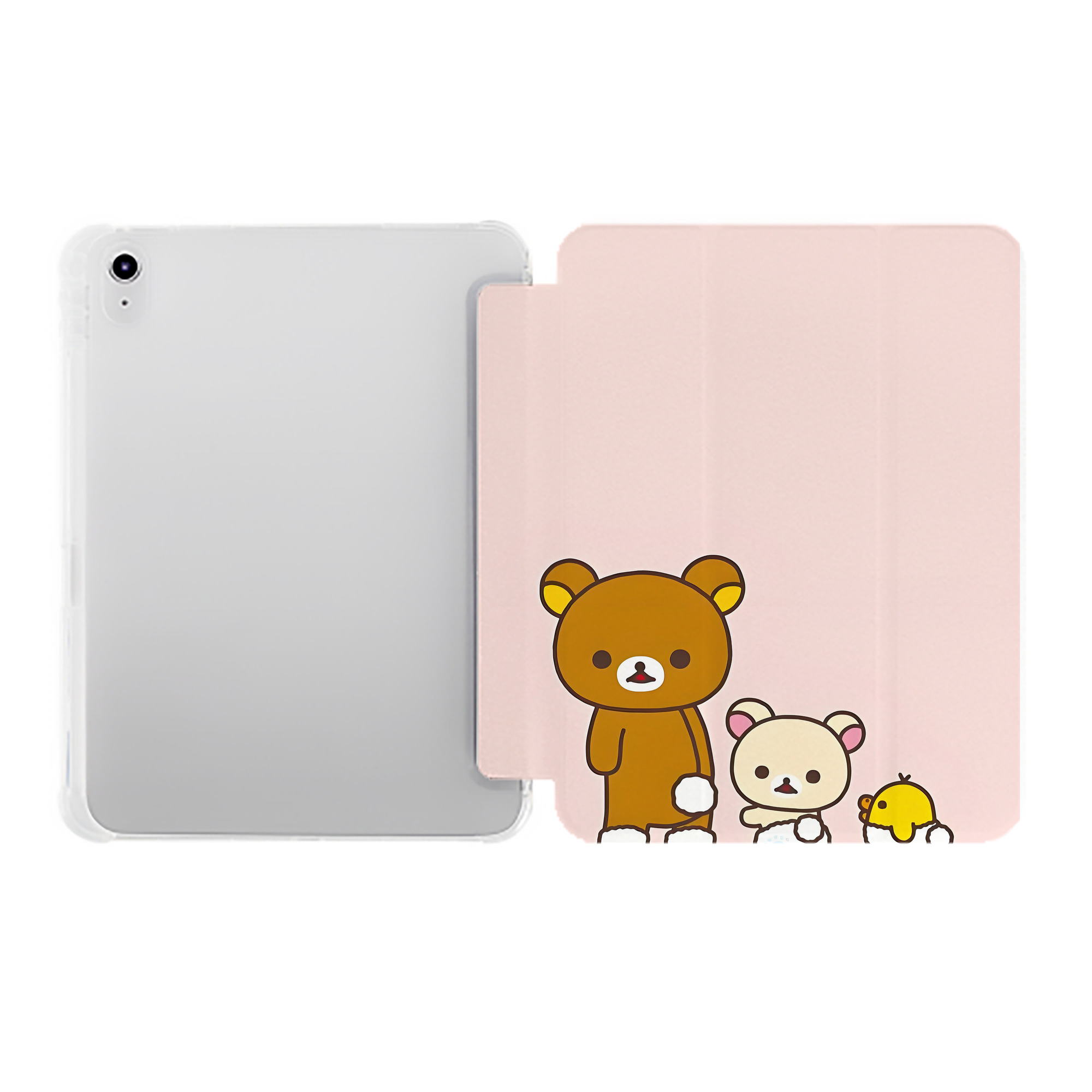 （画像用） リラックマ リラックマ キイロイトリ Rilakkuma Korilakkuma Kiiroitori IPad ケース ペン収納付き 三つ折りスタンド PUレザー×シリコン 対応機種9.5/10.5/10.9インチ